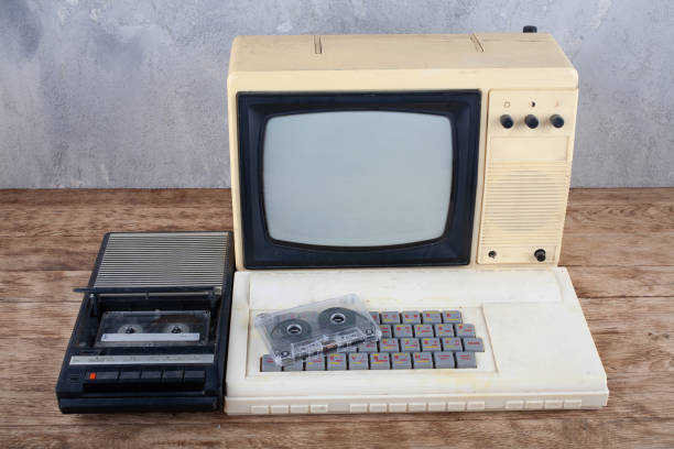 istock Retro 8 bit DIY home computer with cassete data recorder and monitor from tv set 1359432924
