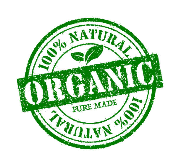 istock Organic, healthy natural and eco product stamp label illustration 1359436270