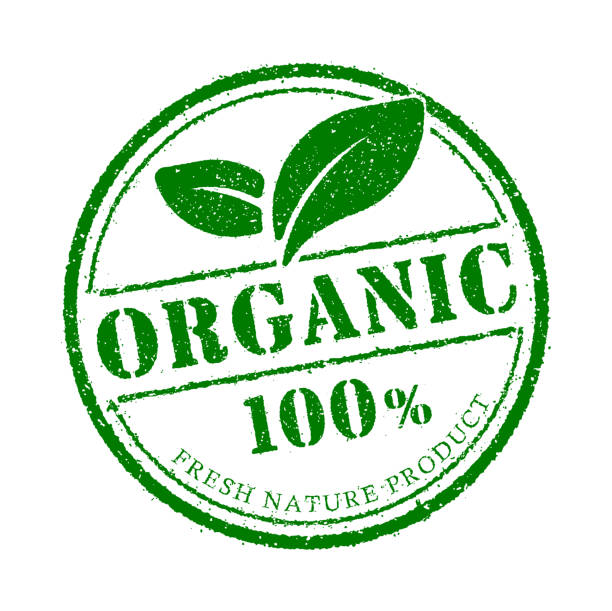 istock Organic, healthy natural and eco product stamp label illustration 1359436280