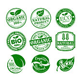 istock Organic, healthy natural and eco product stamp label illustration set 1359436294