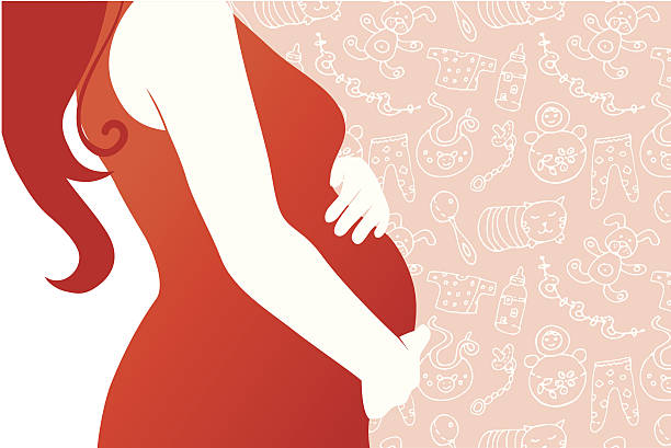Silhouette of pregnant woman Silhouette of pregnant woman  with seamless baby background  pregnant patterns stock illustrations