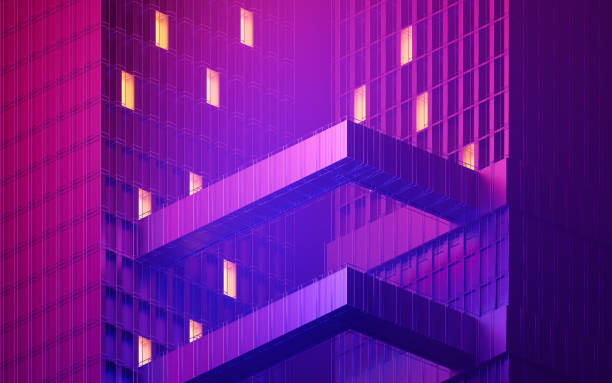 istock Urban building at night, modular building,3d rendering. 1359441263