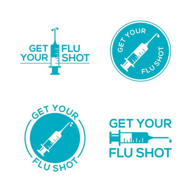 illustrations, cliparts, dessins animés et icônes de faites-vous vacciner contre la grippe avec le symbole d’injection de seringue. vaccin contre la grippe isolé sur fond blanc - vaccin contre la grippe