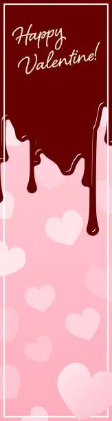 Vector illustration of Valentine's Day banner, pink heart background with dripping chocolates, 160x600