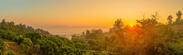 mountains under morning mist in thailand Chiang Mai stock photo