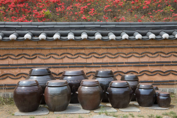 Jar under the wall of traditional hanok stock photo