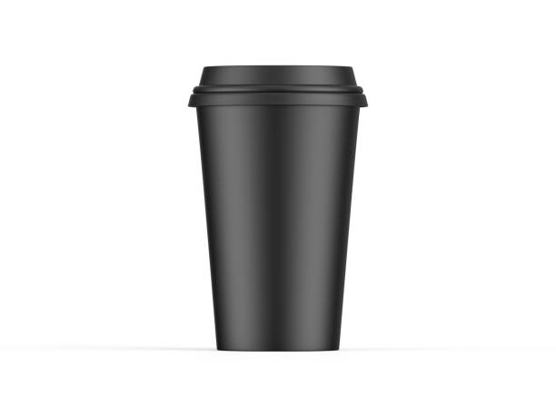 istock Black disposable coffee cup with plastic lid, paper cup mockup on isolated white background 1359450540