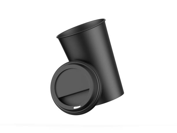 istock Black disposable coffee cup with plastic lid, paper cup mockup on isolated white background 1359450543