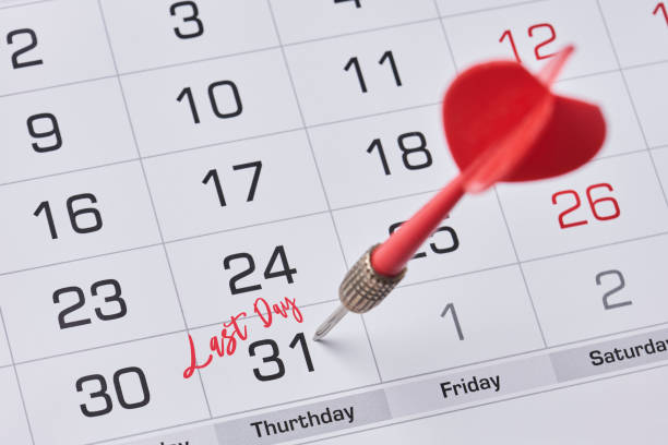 Last day concept Last day concept. Last day of month highlighted on calendar. 31 day marked with circle. Monthly calendar. Last day concept monthly event photos stock pictures, royalty-free photos & images