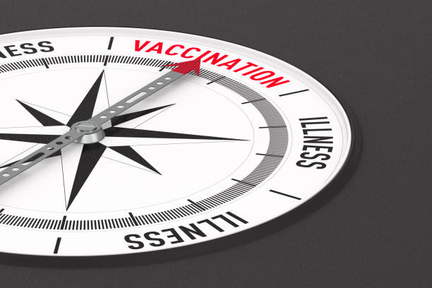 istock Choice between vaccination and illness. Compass on black background. Isolated 3D illustration 1359453268