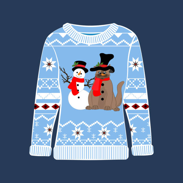 istock Ugly Christmas party sweater with funny cat print. 1359454715