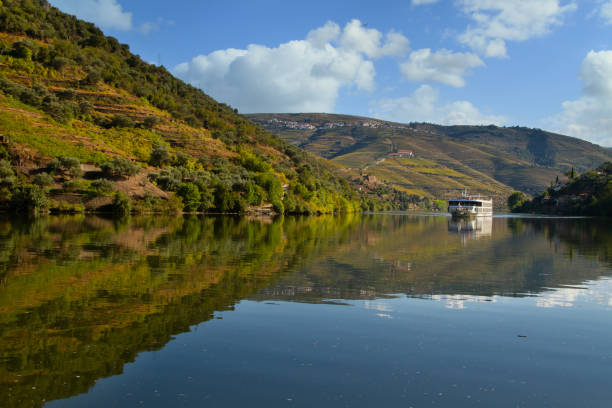 Saling on the  Douro inera the Pinhao village situated in Portugal stock photo
