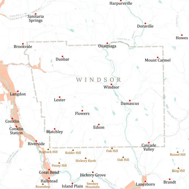 Vector illustration of NY Broome Windsor Vector Road Map
