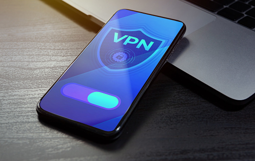 VPN Security Network - Internet Privacy Data Encryption Software Service concept. Virtual private network application for anonymous internet using, unblock websites, encrypt connection.