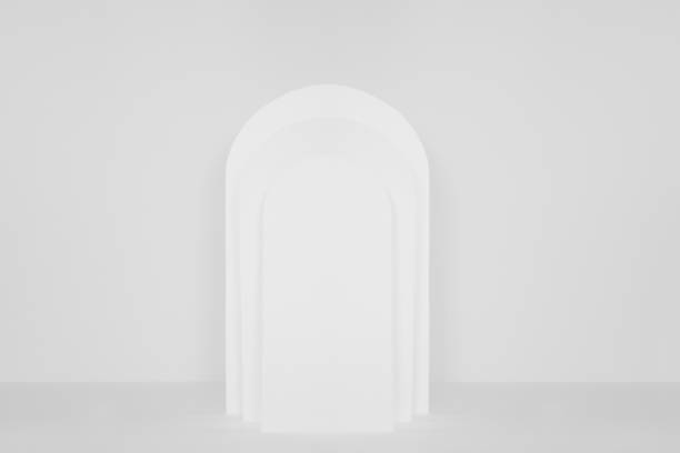 istock Modern minimal abstract stage mockup for presentation cosmetic product, goods, design, advertising with white rectangle rounded arches in sunlight in simple geometric elegant style. 1359476745