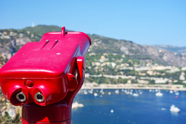 coin-operated binoculars at french riviera - nice looking imagens e fotografias de stock