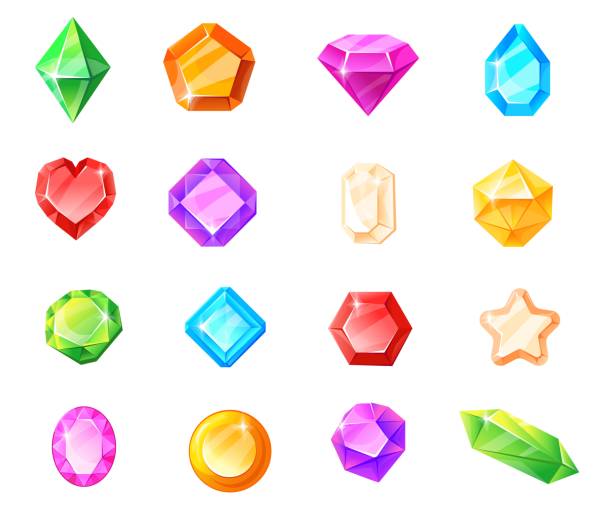 Game crystals, magical stone jewel, cartoon vector illustration, isolated icon Game crystals, magical stone jewel, cartoon vector illustration, isolated icon. Medieval gemstone and jewelry to gui, jewel isolated gemstone stock illustrations