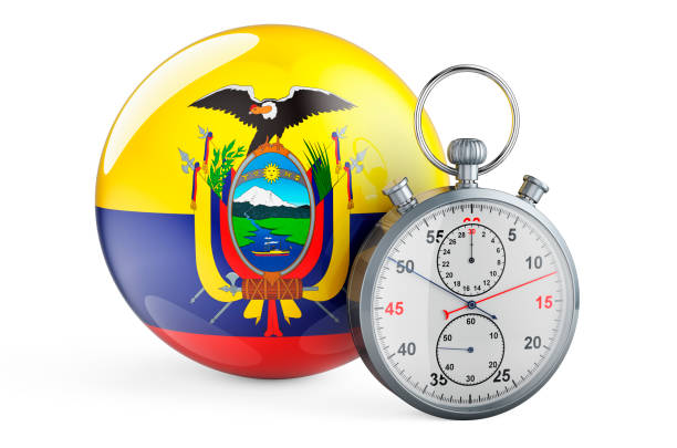 Stopwatch with flag of Ecuador, 3D rendering isolated on white background