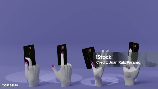 3d Rendering Of A Womans Hands Holding A Card And Making The Gesture Of Paying Template For Mockup Stock Photo - Download Image Now