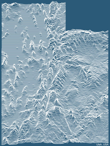 blaue topographische karte von utah, usa - map topography topographic map symbol stock-grafiken, -clipart, -cartoons und -symbole