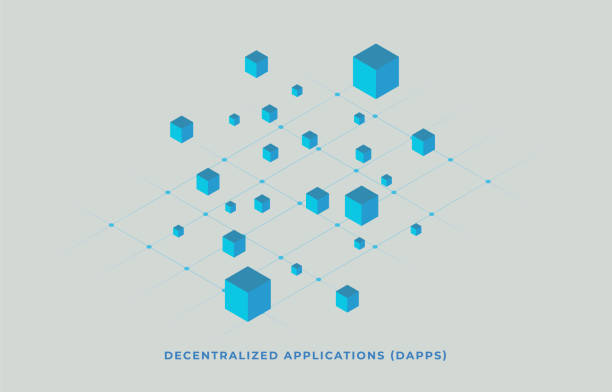 Decentralized Application Dapps concept. Blockchain technology fintech Open-source software and Smart Contract concept on ethereum cryptocurrency Decentralized Application Dapps concept. Blockchain technology fintech Open-source software and Smart Contract concept on ethereum cryptocurrency. isometric flat vector icon decentralization stock illustrations