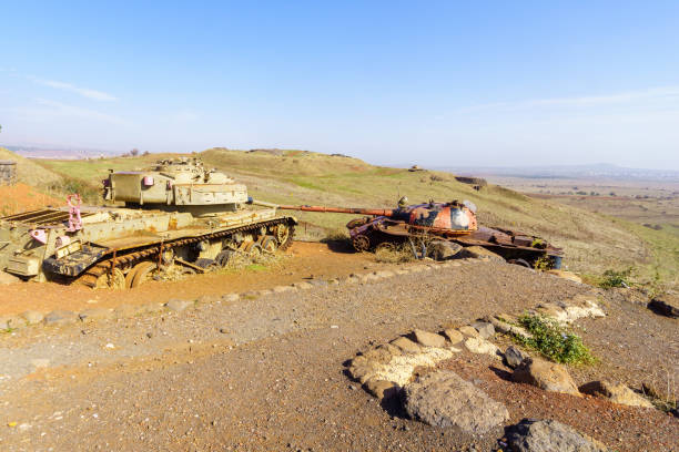 Old tanks in the Oz 77 memorial. The Golan Heights