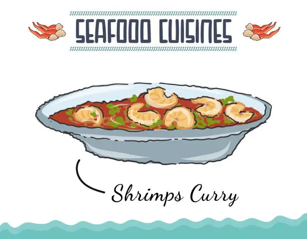 Vector illustration of Shrimps Curry