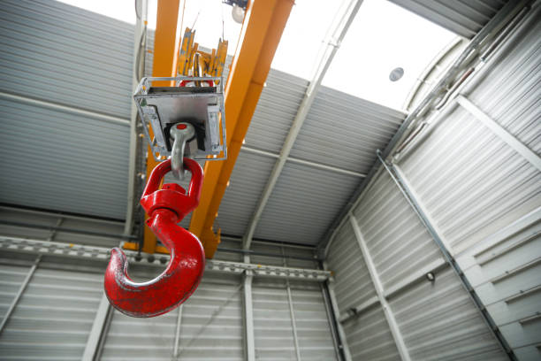 istock Transport Crane And Red Hook In Factory Storage Area 1359491318