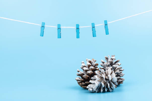 istock Pine cones and garland from clohtespins. Christmas concept. Copy space 1359493790