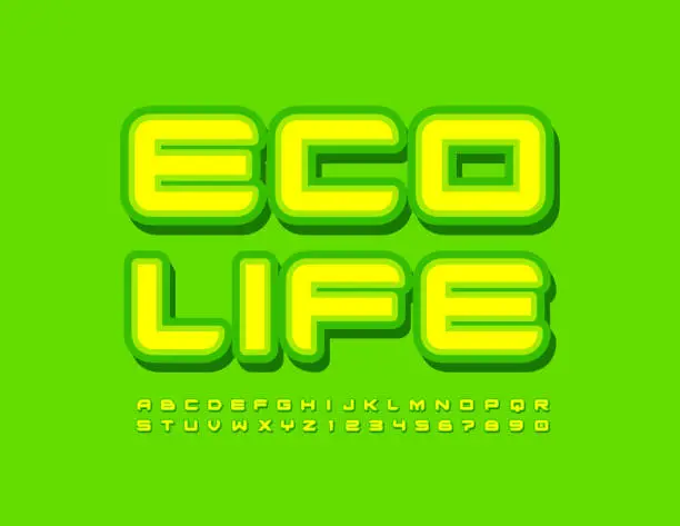 Vector illustration of Vector stylish Emblem Eco Life. Creative Alphabet Letters and Numbers set