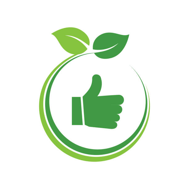 Like sign with green leaves in circle. Green thumb eco friendly. Healthy lifestyle concept. Organic food idea. I love nature thumb up. Environmental conservation. Vector illustration, flat clip art. permission concept stock illustrations