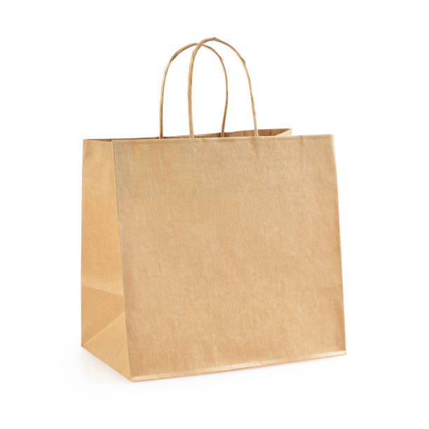 sac à provisions en papier. sac d’emballage biodégradable écologique. - sachet en papier photos et images de collection