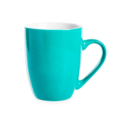 Blue mug for tea isolated on white background. Cup of tea, coffee. Clipping path included.