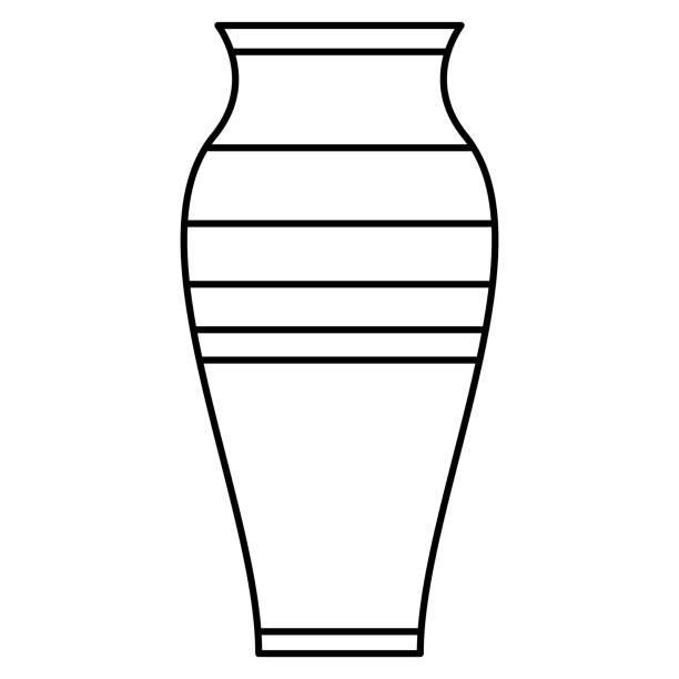 illustrations, cliparts, dessins animés et icônes de une amphore en céramique classique avec un design simple avec des rayures. vase en argile pour l’intérieur, urne. icône vectorielle, contour, isolé - jug pitcher pottery old