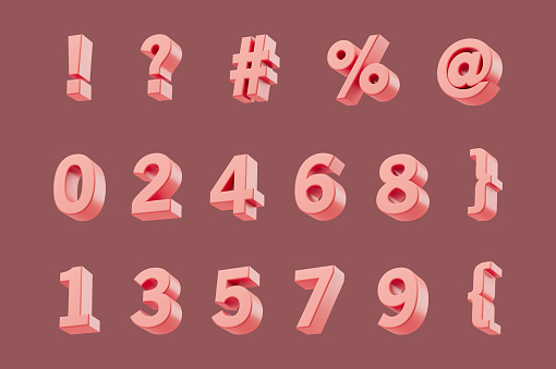 Símbolos numéricos brillantes simples conjunto de ilustraciones de renderizado 3D photo