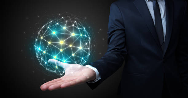 istock Businessman holding global connection concept 1359507595