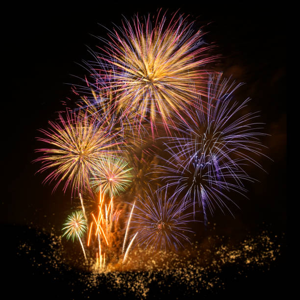 istock Colorful fireworks celebration and the night sky background. 1359509855
