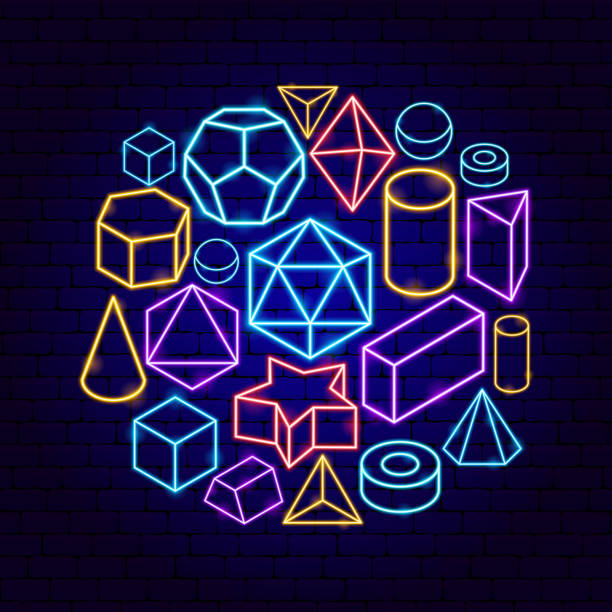 platonische festkörper neon konzept - geometric shape pyramid shape three dimensional shape platonic solid stock-grafiken, -clipart, -cartoons und -symbole