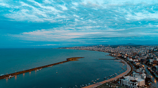High quality city and beach view taken by drone from Atakum district of Kurupelit Yat Limanı Samsun.