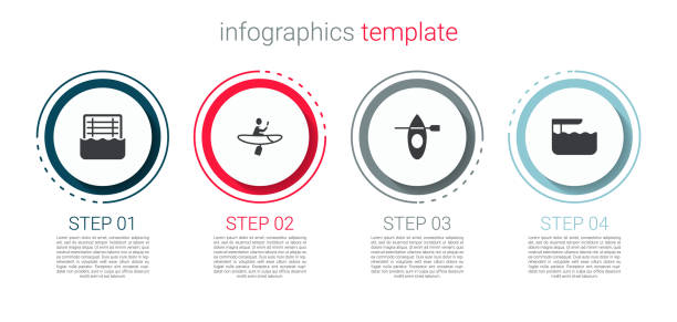 ilustrações, clipart, desenhos animados e ícones de definir polo aquático, caiaque e remo, e prancha de mergulho ou trampolim. modelo infográfico de negócios. vetor - water polo swimming symbol computer icon