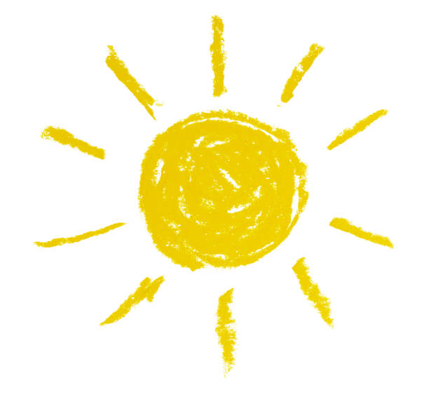 Simple drawing of yellow sun on white. This file is cleaned and retouched.