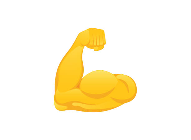 illustrazioni stock, clip art, cartoni animati e icone di tendenza di icona dei bicipiti flessi. illustrazione emoji del gesto della mano - flettere i muscoli