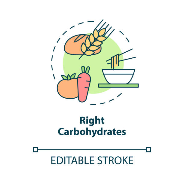 ilustrações, clipart, desenhos animados e ícones de ícone do conceito de carboidratos certos - hidrato de carbono