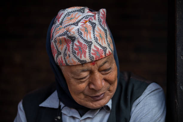 9th Dec 2021. Bhaktapur, Nepal. Portrait of an elderly man from Bhaktapur, Nepal.