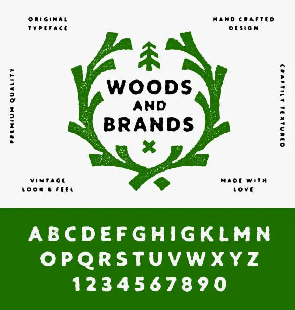 Vector illustration of Vintage textured alphabet woods and brands