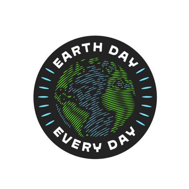earth day jeden tag abzeichen - earth day banner placard green stock-grafiken, -clipart, -cartoons und -symbole