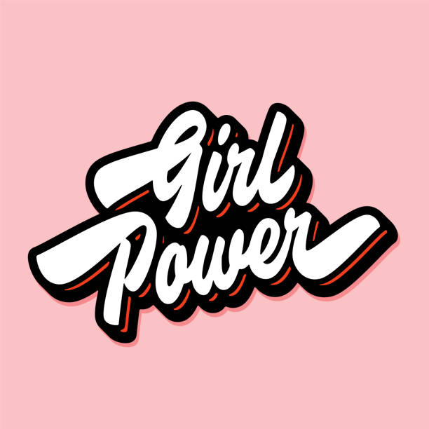 Girl power hand lettering design Girl Power fashion apparel print design. Hand lettered feminist motivation lettering quote. Hand drawn vector typography. Phrase for print poster wall art t shirt enamel pins card sticker banner etc graphic t shirt stock illustrations