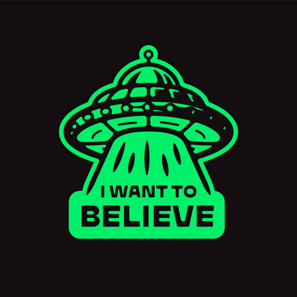 I want to believe UFO t shirt I WANT TO BELIEVE t shirt apparel print UFO icon Flying saucer illustration Alien abduction logo badge emblem concept Space invaders sign poster Funny comic line art style cartoon t shirt design stock illustrations