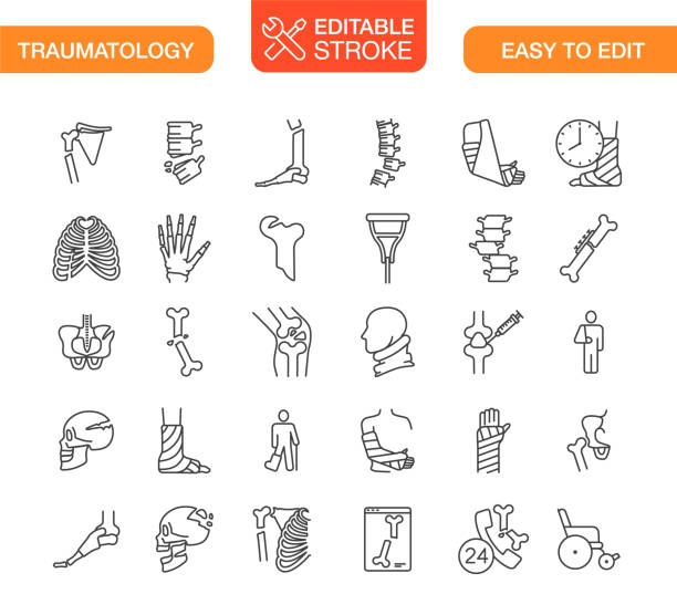 traumatologie icons set bearbeitbarer strich - wirbelsäule stock-grafiken, -clipart, -cartoons und -symbole