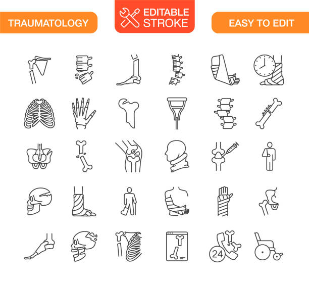 ilustrações de stock, clip art, desenhos animados e ícones de traumatology icons set editable stroke - bustiers